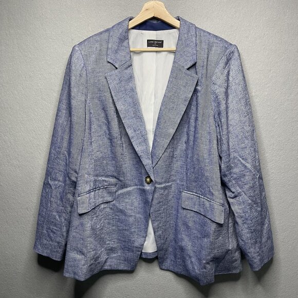 Lane Bryant Womens Blue Linen Blend Blazer 24P Two-Button Plus Size Jacket - Picture 1 of 6